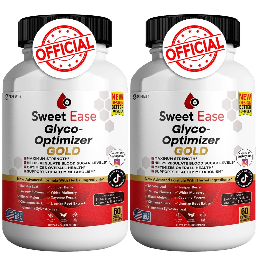 Sweet Ease Glyco Optimizer Gold All Natural Formula to Maintain Healthy Levels, Maximum Strength Daily Formula Blood Reviews (2 Pack - 120 Capsules)