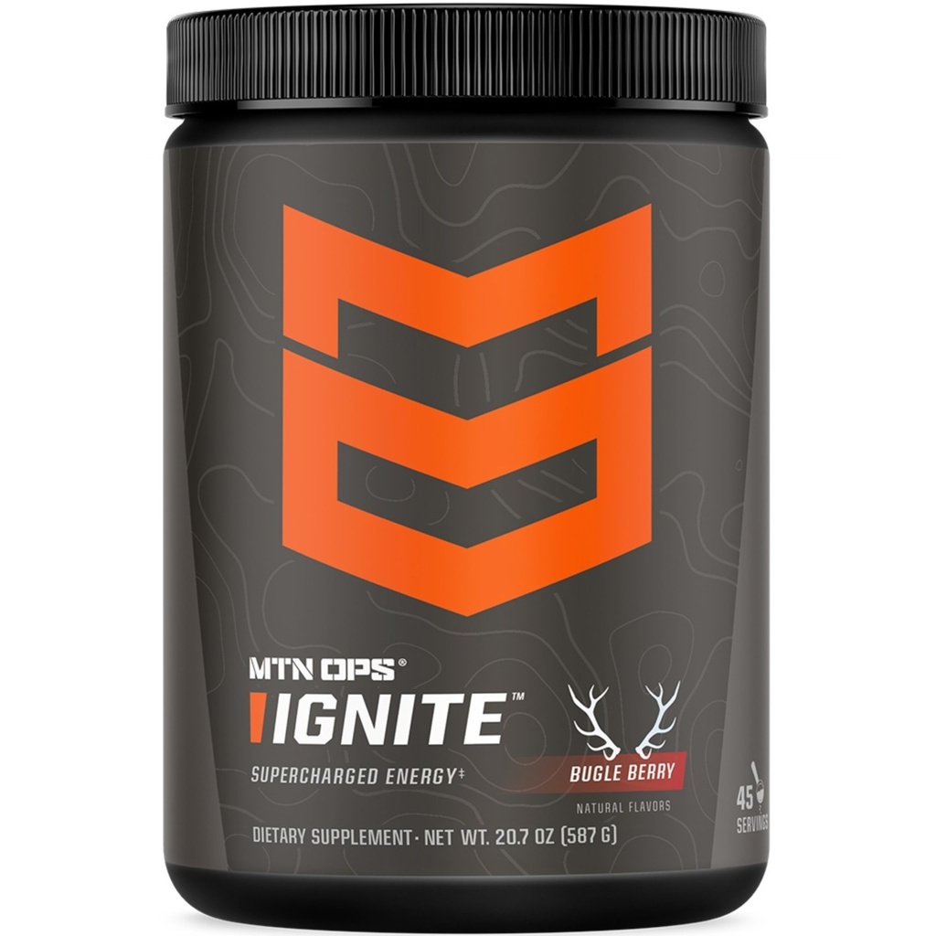 MTN OPS Ignite Energy Drink Powder, Glutenvrije Nootropic Supplement Drink Mix, L Arginine, L Citrulline, Cafeïne & Nootropic Sugar Free Drink Mix, 45 Servings, Bugle Berry