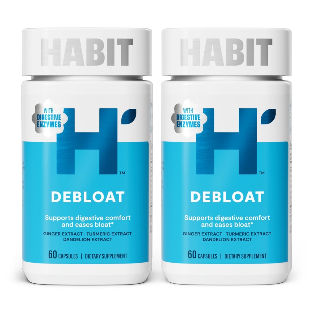Habit Debloat Supplement Dual Pack, Supports Digestive Comfort & Eases Bloat, Digestive Enzymes, (120 Capsules, 1 Pack x 60 Capsules)