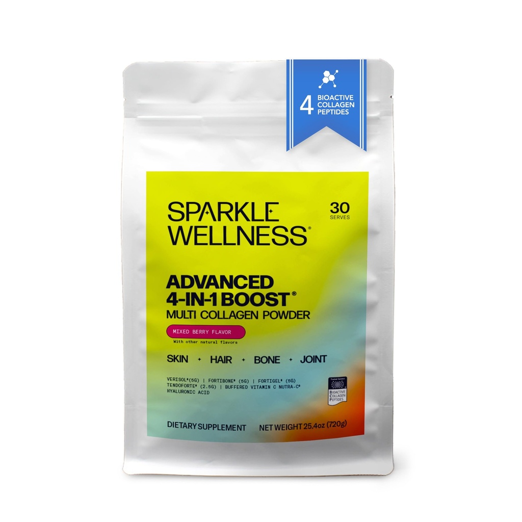 Sparkle Wellness Advanced 4-in-1 Boost | Clinically Tested Multi Collagen Powder with VERISOL, FORTIBONE, FORTIGEL, TENDORFORTE with HA and Vitamin C | Skin, Bone, Joint Health | Mixed Berry