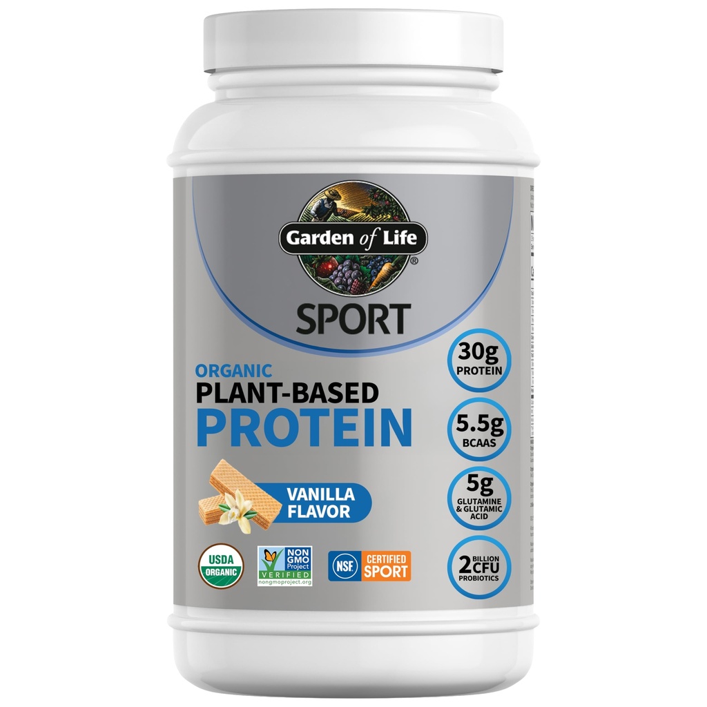 Garden Of Life Sport Organic Plant-Based Protein - BCAA Amino Acid Protein Powder, Vanilla 28.4oz (1lb 12oz / 806g) Powder