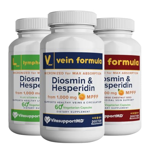 VITASUPPORTMD - Familiebundel, Vein, Lymfatische en H Formule, 3x60 Capsules, Diosmin, Hesperidin, 1000 mg MPFF voor Vein, Lymfatische, Hemorrhoïdale Ondersteuning