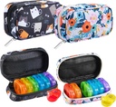 Serfeymi Weekly Travel pil Organizer 2 keer Een dag AM AM Regenboog pil 7 dag met Zipper Canvas pil geval, Medicine Organizer voor pillen, Vitaminen, Visolie - Zwart 02 + Bloom 01