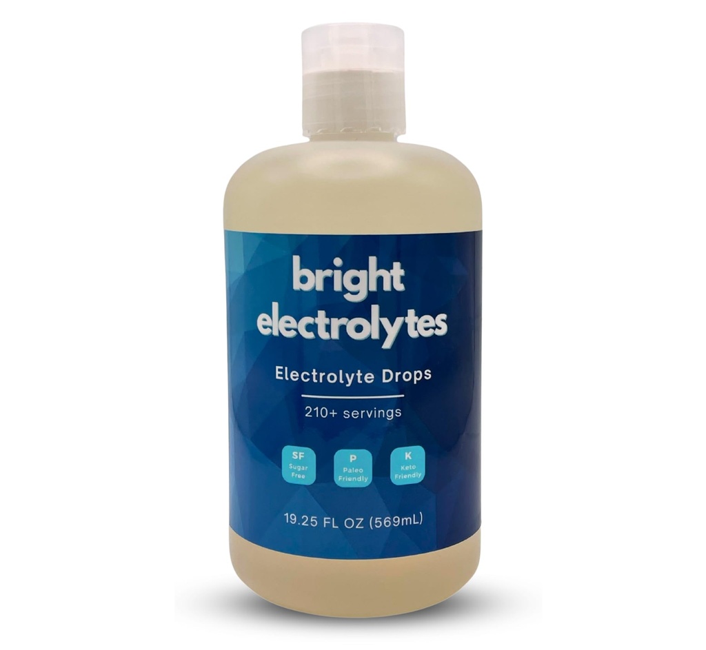 Bright Electrolyte Drops, Liquid Hydration, Zero Sugar, Unflavored with Sodium, Magnesium Gluconate, Potassium, Trace Minerals, Keto, Fasting, Paleo Support, 19.25 fl oz Bulk Supply
