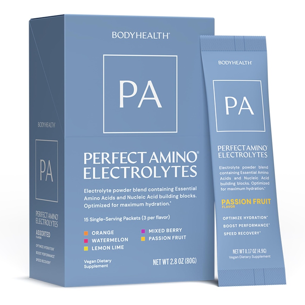 BodyHealth PerfectAmino Electrolyte Drink Mix – Variety Pack– No Sugar, Keto & Fasting Friendly, Hydration with Trace Minerals – Stick Packs