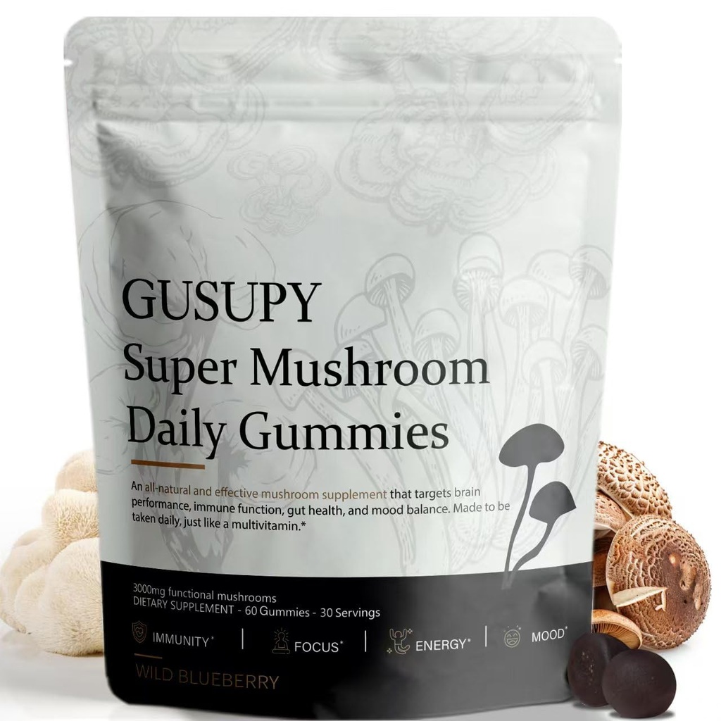 Lions Mane Mushroom Gummies Supplement - 12 Organic Mushroom Blend with Cordyceps, Reishi, Chaga, Blueberry Flavor Herbal Brain Supplement for Energy & Health, Cognitive, Memory & Focus, 60 Gummies