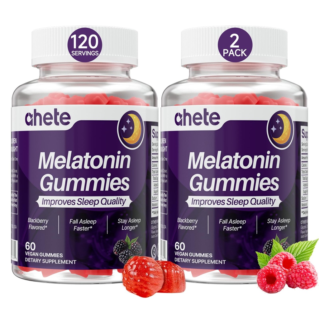 Melatonin 5mg Gummies for Adults, Raspberry Flavor Sleep Aid, Sugar-Free, 120 Gummies, 120 Days Supply