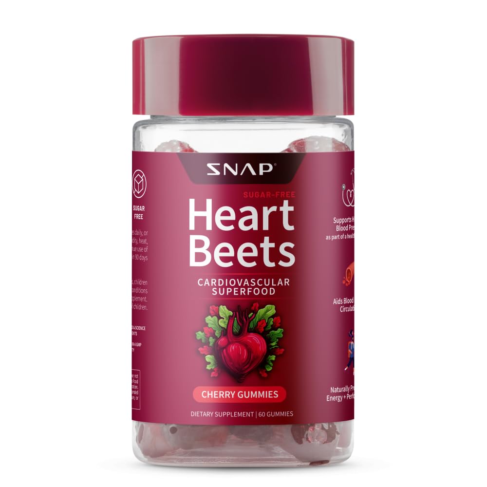 Snap Supplementen Heart Beet Organic Beet Root Gummies, Cardiovasculaire Ondersteuning Supplement voor mannen & vrouwen, Granaatappel, Rode