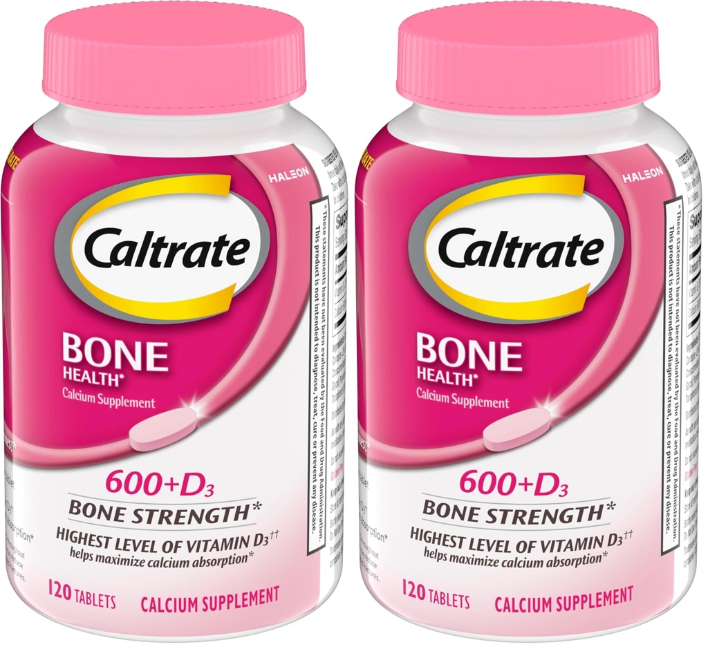 Caltrate 600 Plus D3 Calcium and Vitamin D Supplement Tablets, Bone Health Supplements for Adults - 120 Count (Pack of 2)