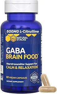 GABA Brain Food - GABA Supplement with L-Citrulline & Grape Seed Extract - Ondersteunt kalmte en ontspanning - Nachtslaaphulp - Ondersteunt productie van Gamma Aminoboterzuur - 60 L-Citrulline Capsules