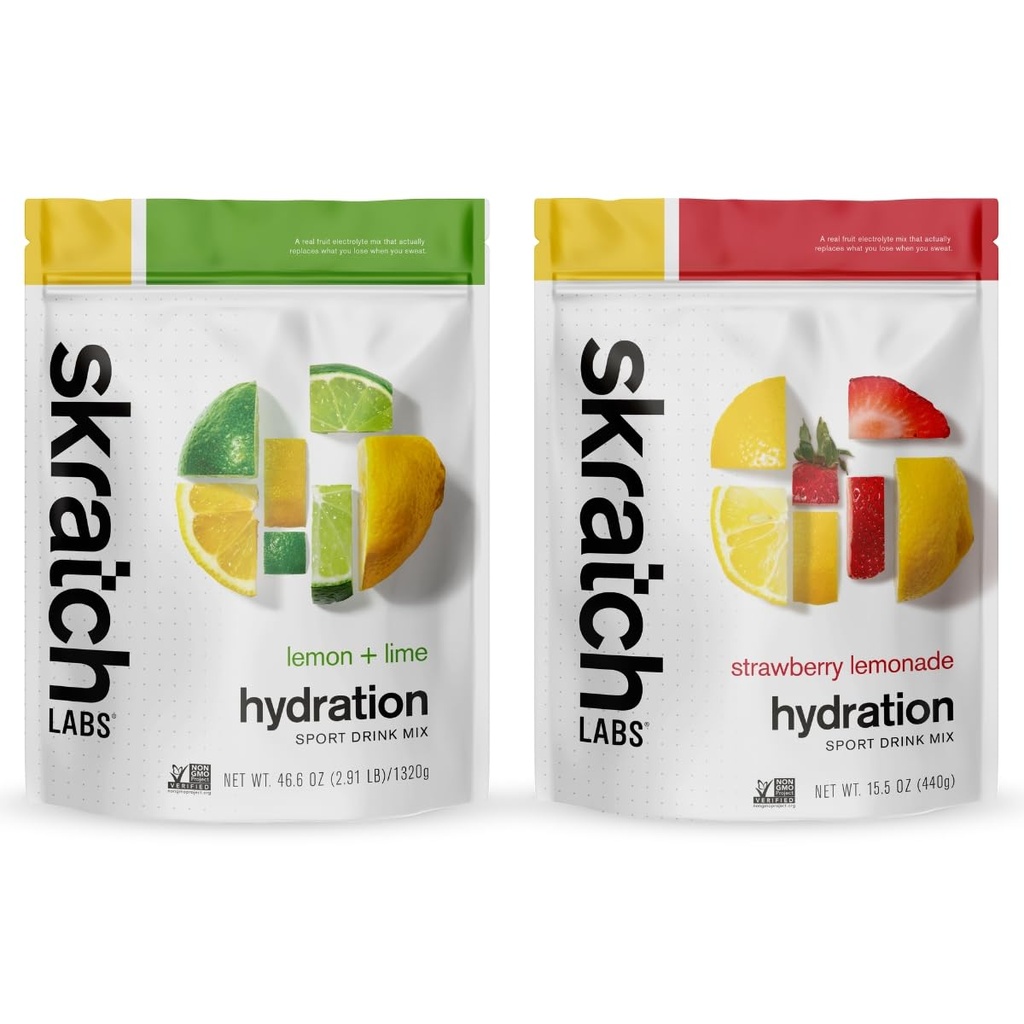 Skratch Labs Hydration Sport Drink Mix Bundle | Lemon Lime and Strawberry Lemonade | 20 Servings | Electrolyte Replacement Powder | Keto Friendly, Non-GMO