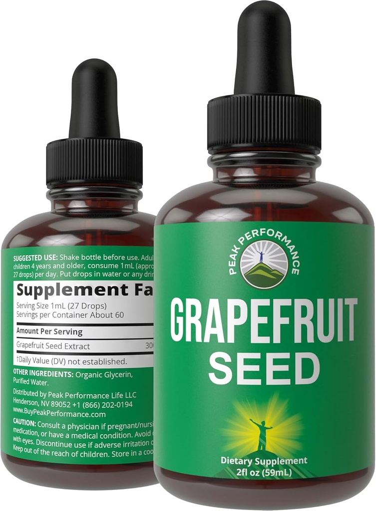 Grapefruitzaad Extract Liquid Drops Supplement. Vegan GSE Grapefruit Zaad Extract voor vrouwen en mannen. Zero Sugar, Non Bitter. voor Immune, Digestieve Ondersteuning. Glutenvrije olie. Oraal innemen
