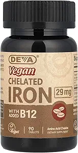 DEVA Vegan chelated IRON 29 mg met toegevoegde B-12 -- 90 tabletten (multipack)