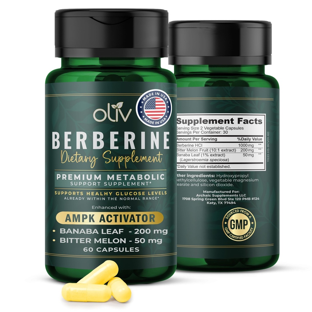 oliv Pure Berberine Supplement Capsules 