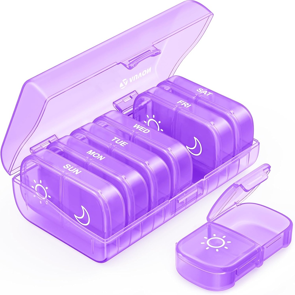 AUBON XL Weekly Pillen Organisator 2 keer per dag, AM PM Pillen Case met een-zij grote opening voor gemakkelijk te gebruiken, pil doos 7 dagen reismedicijn Organisator voor medicijnen, vitamines, visolie, supplementen