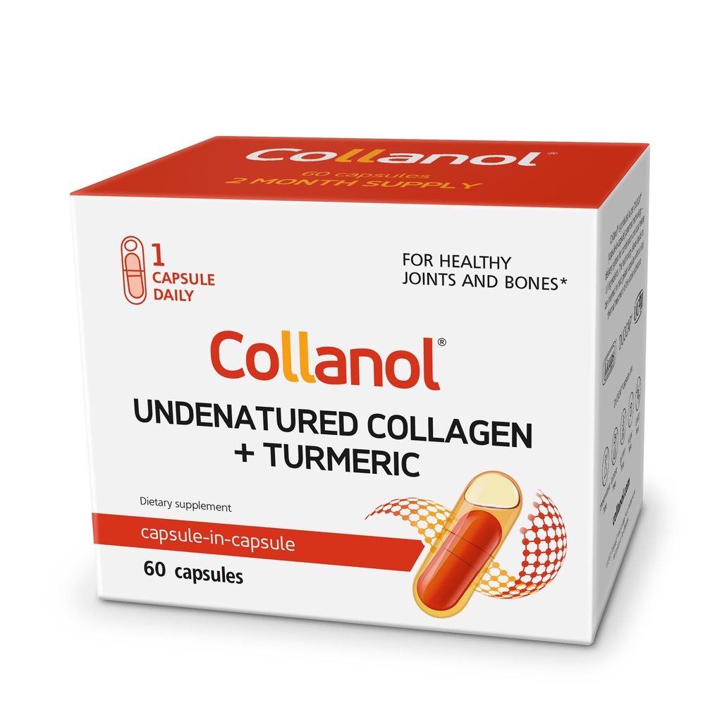 Collanol - Innovation in The Care of Healthy Joints – Liquid Formula in a Double Capsule. 3D Collagen + Micelle Extract of Turmeric Roots 1 Capsule/Day. Laboratory Tested