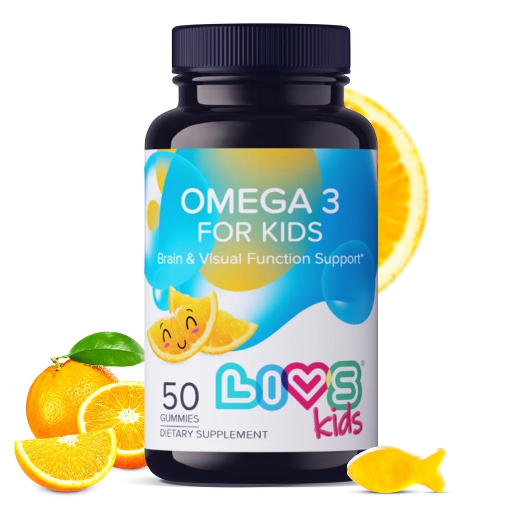 LIVS Omega 3 Gummies for Kids – Vegan Plant Based Omega 3 6 9 from Flaxseed Oil – Brain Health, School Focus & Eye Support for Children – No Fishy Aftertaste – Kosher & Halal – Non-GMO – 50 Count
