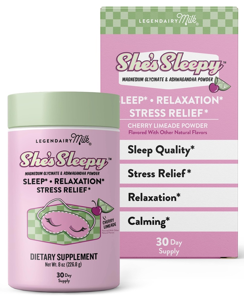 Legendairy Milk She’s Sleepy™ – Cherry Limeade – Nightly Sleep Aid, Sugar Free Drink Mix with Magnesium Glycinate & Ashwagandha – Relaxation & Restful Sleep