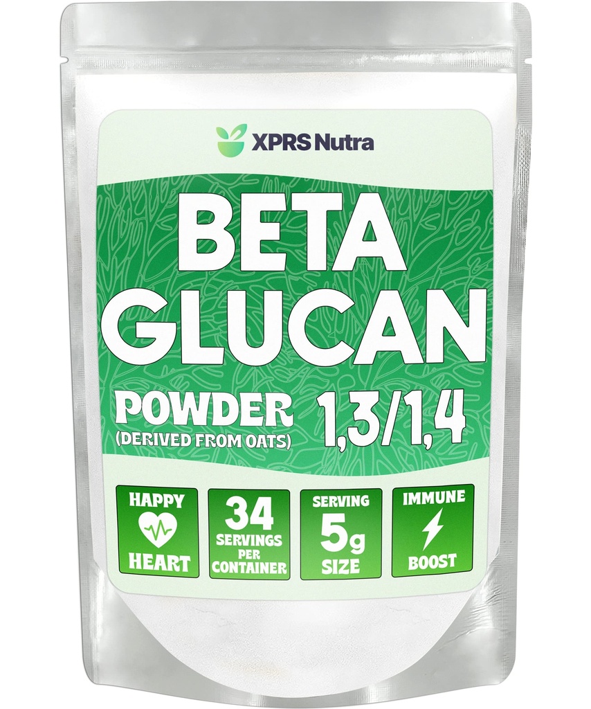 XPRS Nutra Beta Glucan Powder - Pure Unflavored Oat Beta Glucan Supplements Powder - Non GMO, Vegan Friendly 1 3 Beta Glucan - Premium Kids Beta Glucan Comprised of 100% Oat B Glucans (6 Ounce)