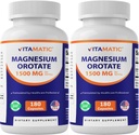 Vitamatic Magnesium Orotate Supplement – 1500mg per Serving, 180 Capsules – Supports Muscle, Nerve and Heart Health - Non-GMO, Gluten Free - 2 Pack