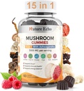 15 in 1 Mushroom Complex Gummies & Ashwagandha Gummies 3000 mg - Lions Mane, Reishi, Turkey Tail & More | Mushroom Supplement for Cognitive Function, Focus & Memory | Raspberry Gummies| Sugar-Free