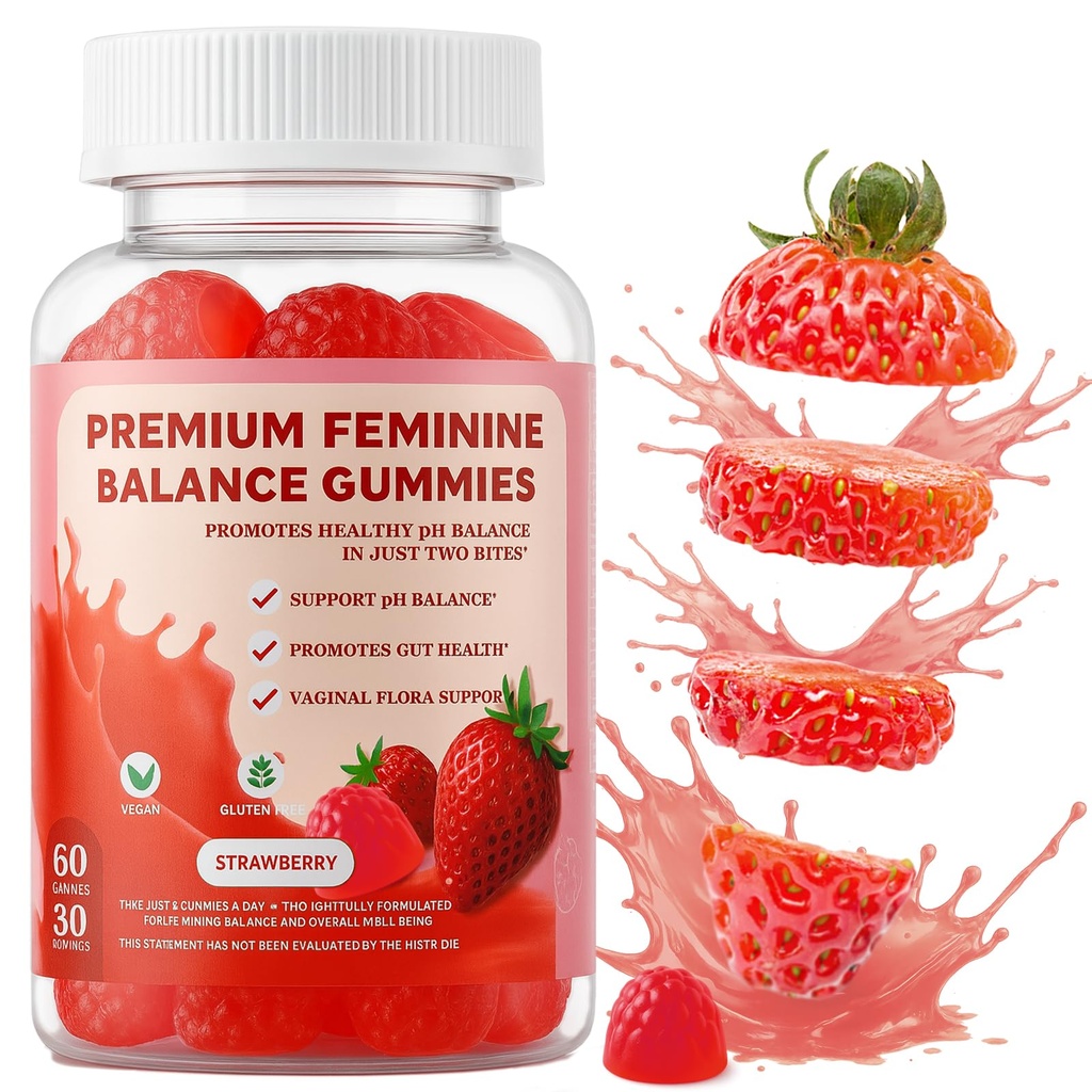 Vaginal Probiotic Feminine Gummies for Women – pH Balance Support & Vitamin C, Strawberry Flavor, Vegan, Sugar-Free, Non-GMO, 60 Gummies (30 Servings)