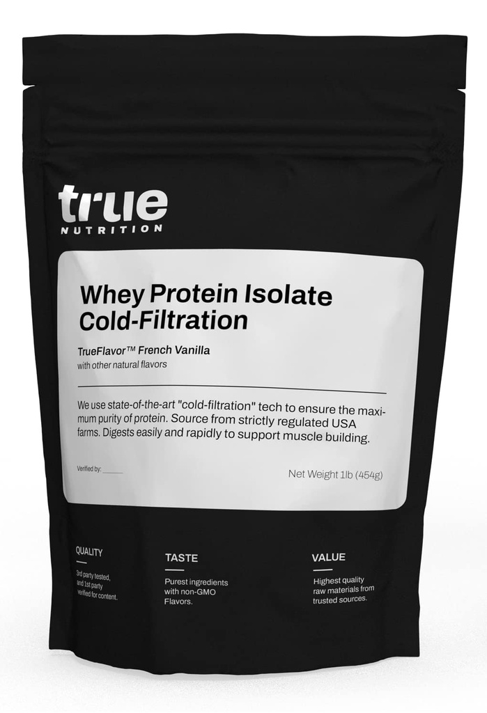 True Nutrition Whey Protein Isolate Powder - Cold-Filtered, 27g Protein per Serving - Supports Muscle Growth & Recovery - Keto, Gluten Free, Lactose Free, Non-GMO - French Vanilla - 1lb