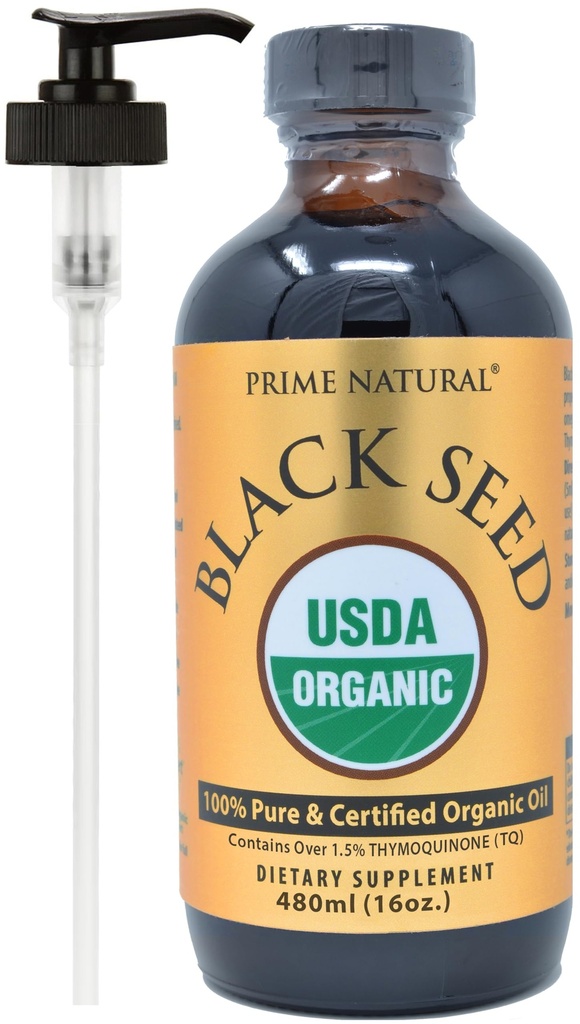 PRIME NATUURLIJKE Organische Zwarte Zaadolie 16oz - Koud geperst Ongeraffineerd hoog Thymochinon 1,7% USDA Gecertificeerd - Turkse oorsprong Potent Nigella Sativa Liquid - Vegan Omega 3 6 9, Antioxidant