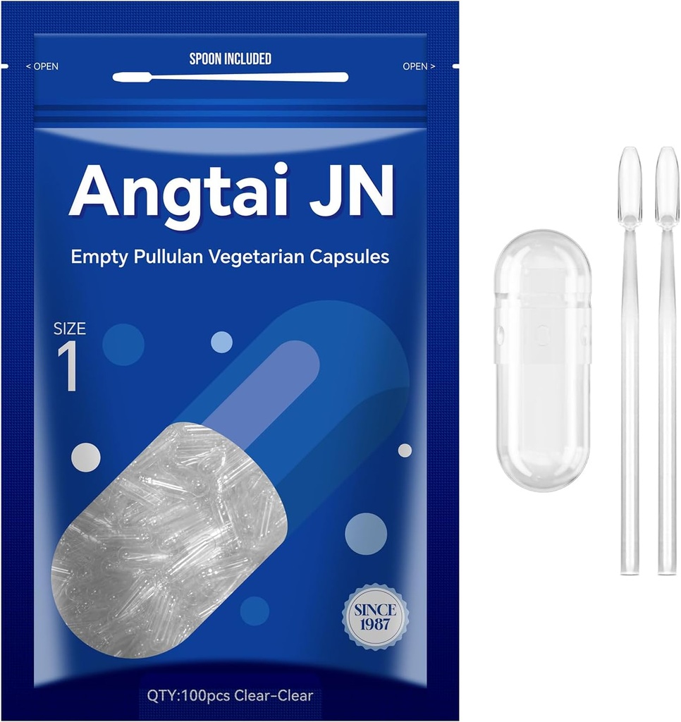Lege capsules Maat 1 - Verwijder Vulbare Vegetarische Capsules(100 aantal) Maat 1 Lege Pullulan Capsules met Twee Micro Lab Lepels,- Veggie Capsules Lege capsules voor doe je eigen supplementen