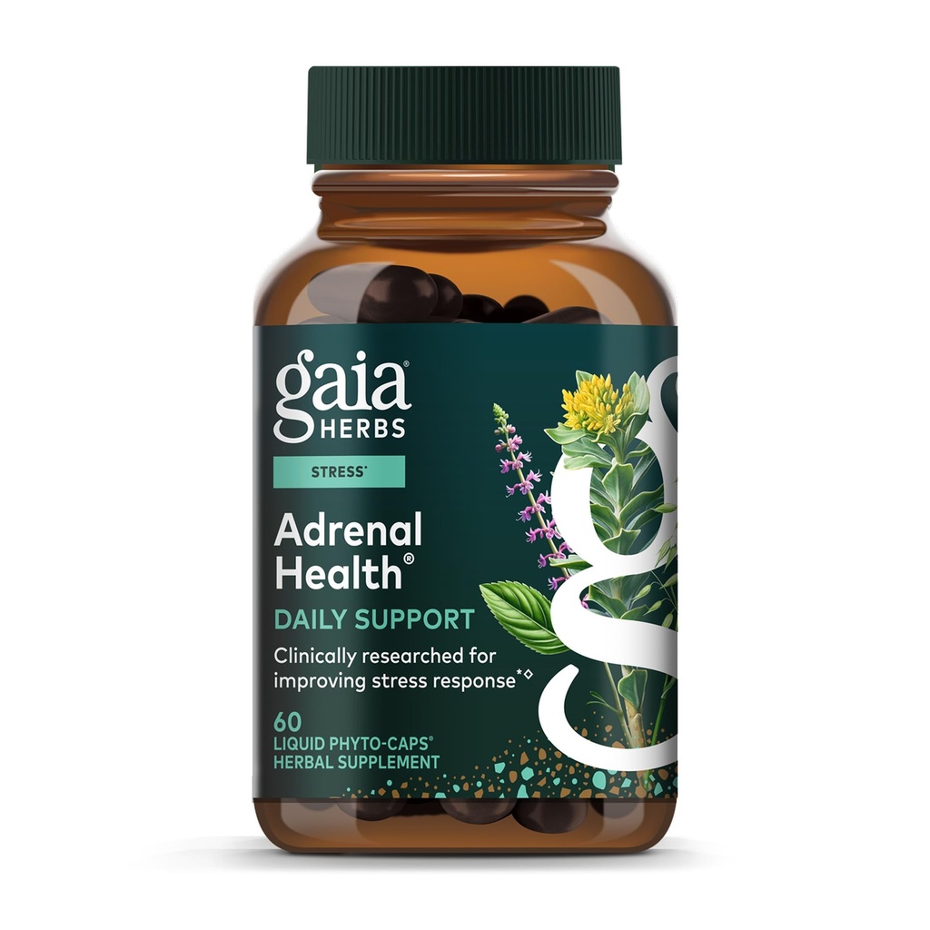 Gaia Herbs Adrenal Health Daily Support - Herbal Supplement with Ashwagandha, Holy Basil & Schisandra - Help Mainten Health Energy & Stress Levels* - 60 Vegan Liquid Phyto-Capsules (60-Day Supply)