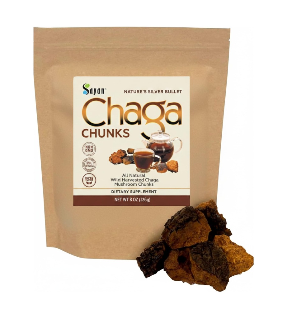 Sayan Siberische Pure Raw Chaga Paddenstoelen Chunks met Black Top Crust 8 Oz / 223 g 