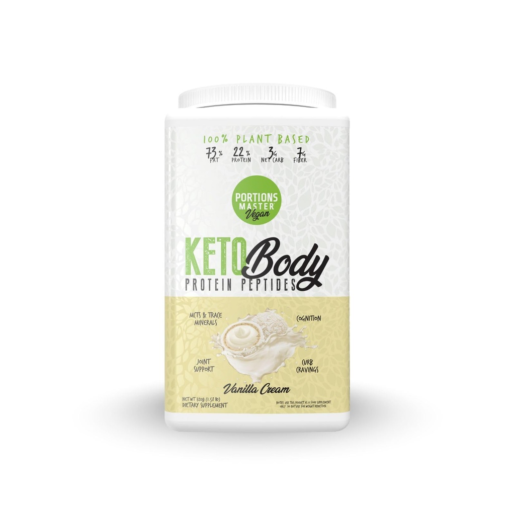 Portions Master Keto Body Protein Peptides Low Carb Keto Protein Powder with MCT Oil Peptides Fiber Vitamins Minerals (720g, Vanilla Cream)