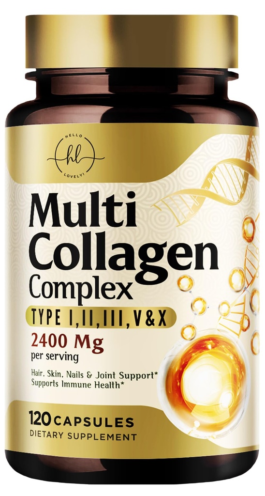 Multi Collagen Peptides for Women & Men - 2400mg per Serving - Best Hydrolyzed Collagen Complex with Type I, II, III, V, X - Hair, Skin, Nails & Joint Support Supplement - Bottled USA - 120 Capsules