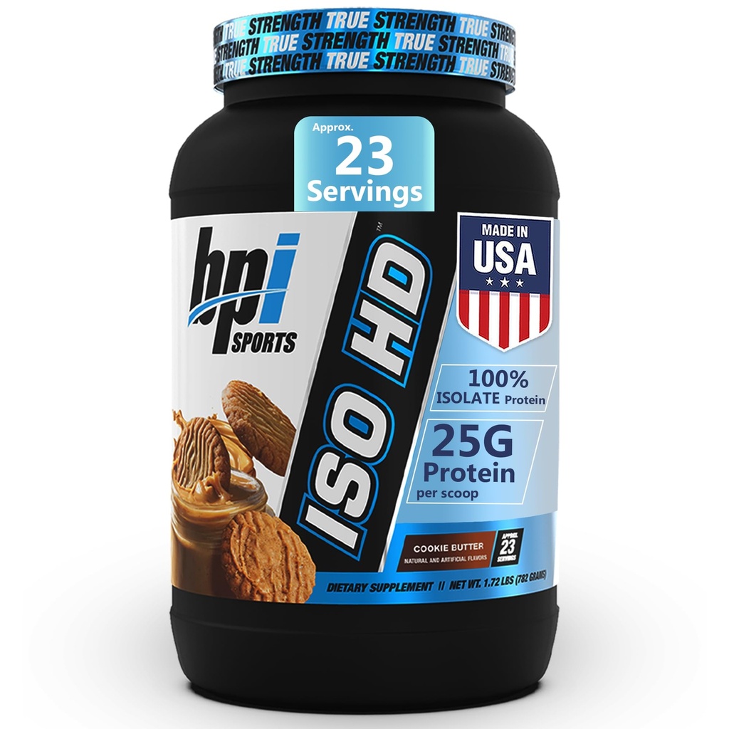 BPI Sports ISO HD Isolate Protein Powder – 100% Whey Isolate, Protein Powder for Muscle Gain - Cookie Butter - 1.6 Lb - 23 Servings