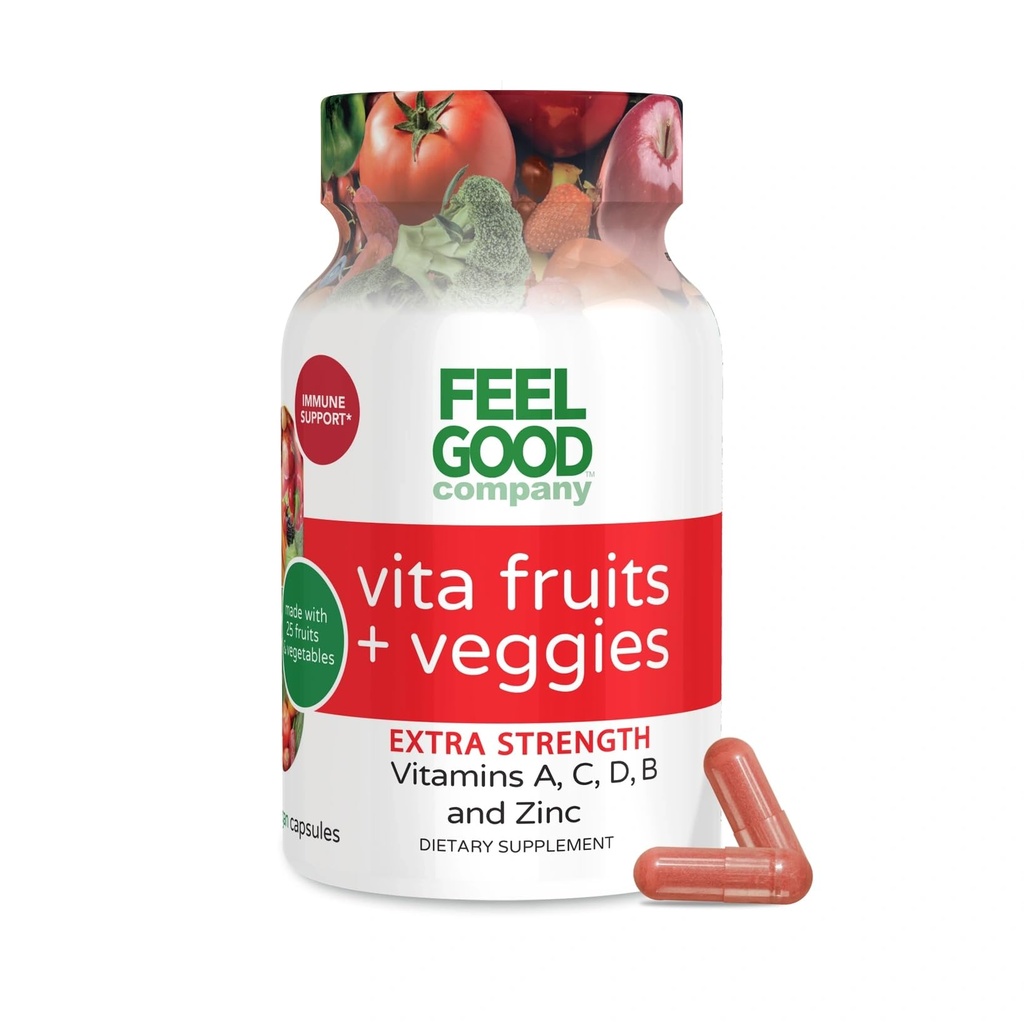 FeelGood Superfoods 1000mg Immune Support Capsules Gemaakt met 25 Biologische Fruit en Groenten, Sterke Immuniteit Boosters met Vitaminen A, C, D3 en Zink, 60 Tellen