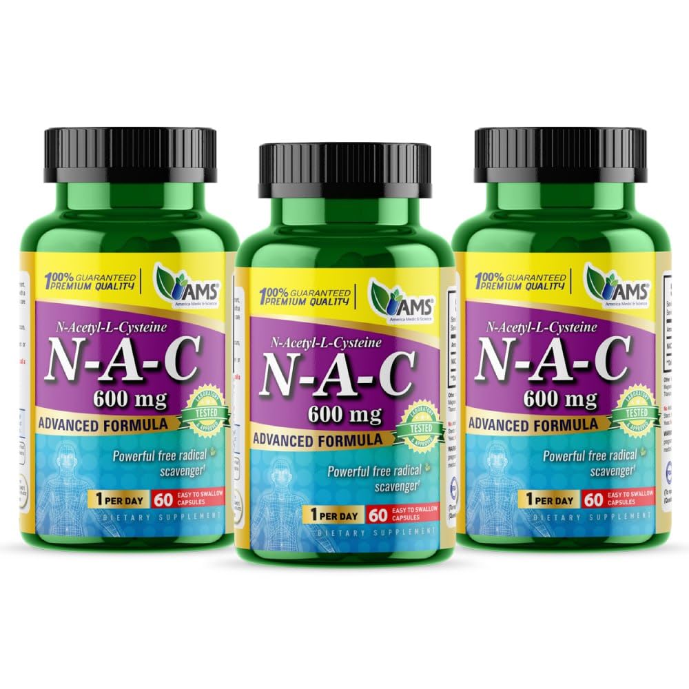 America Medic & Science NAC 600mg – NAC Supplement for Lung Health & Immune Support, Liver Support & Antioxidants – N-Acetyl-L-Cysteine – 60 Capsules (Pack of 3)