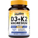 Vitalibre D3 K2 + Magnesium Supplement, 10000 IU Vitamin D3 & 200 mcg K2, with Magnesium Glycinate, Bone, Teeth, Immune & Energy Support, High Absorption, Non-GMO, Easy to Swallow, 60 Capsules