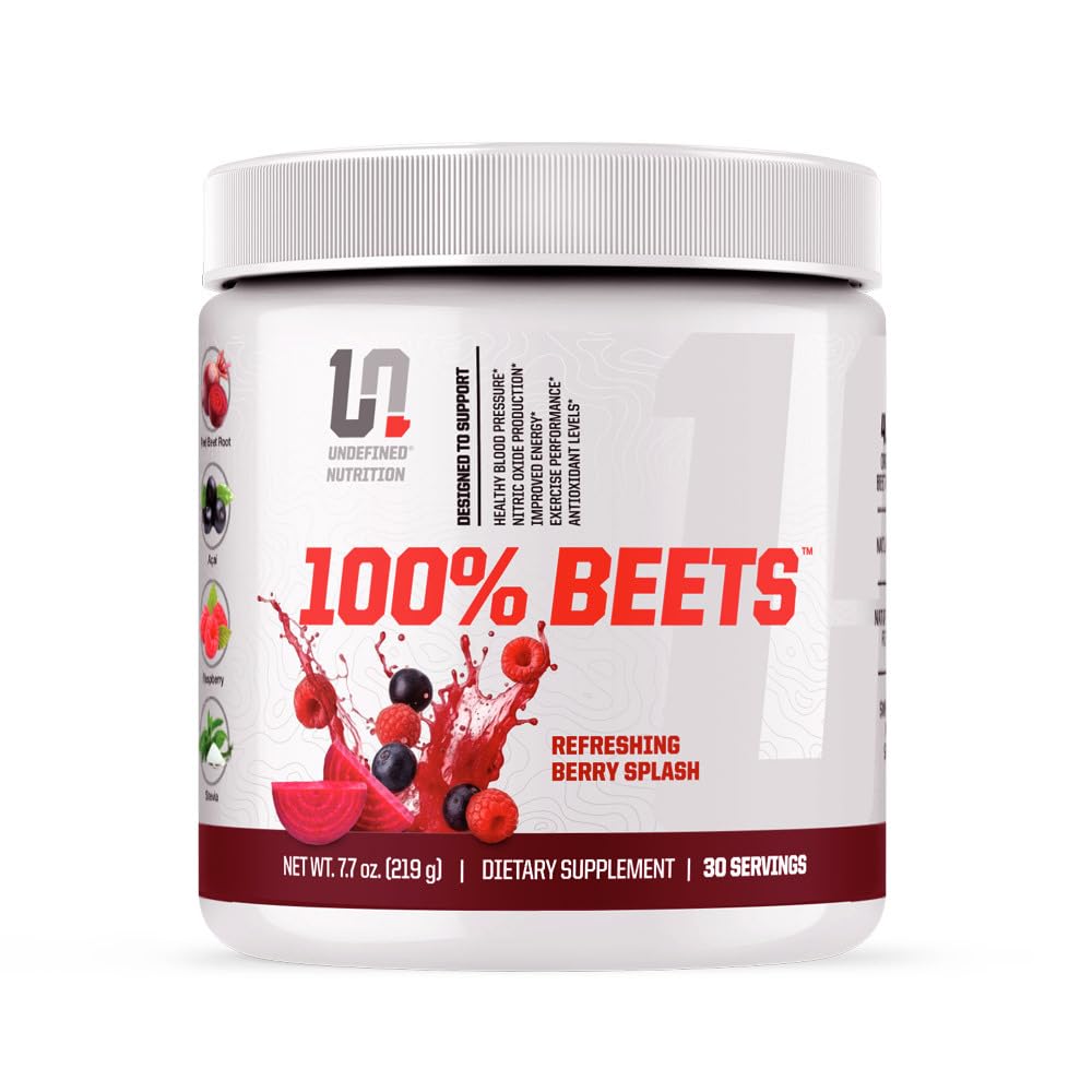Undefined Nutrition 100% Beets Powder (30 Servings) – Ultra-Concentrated, Great Tasting Beet Root Formula for Nitric Oxide & Circulation – Caffeine-Free Energy, Endurance & Cardiovascular Wellness