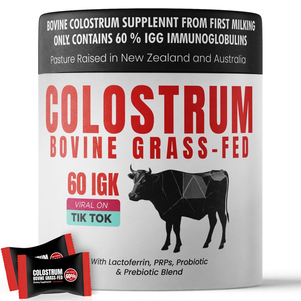 Colostrum Supplement | Bovine Grass Fed Colostrum with 60% IgG | with Lactoferrin PRPs Probiotics & Prebiotics | Gentle on Kids & Adults | GMO-Free | Tastes Delicious | 90 Gummies
