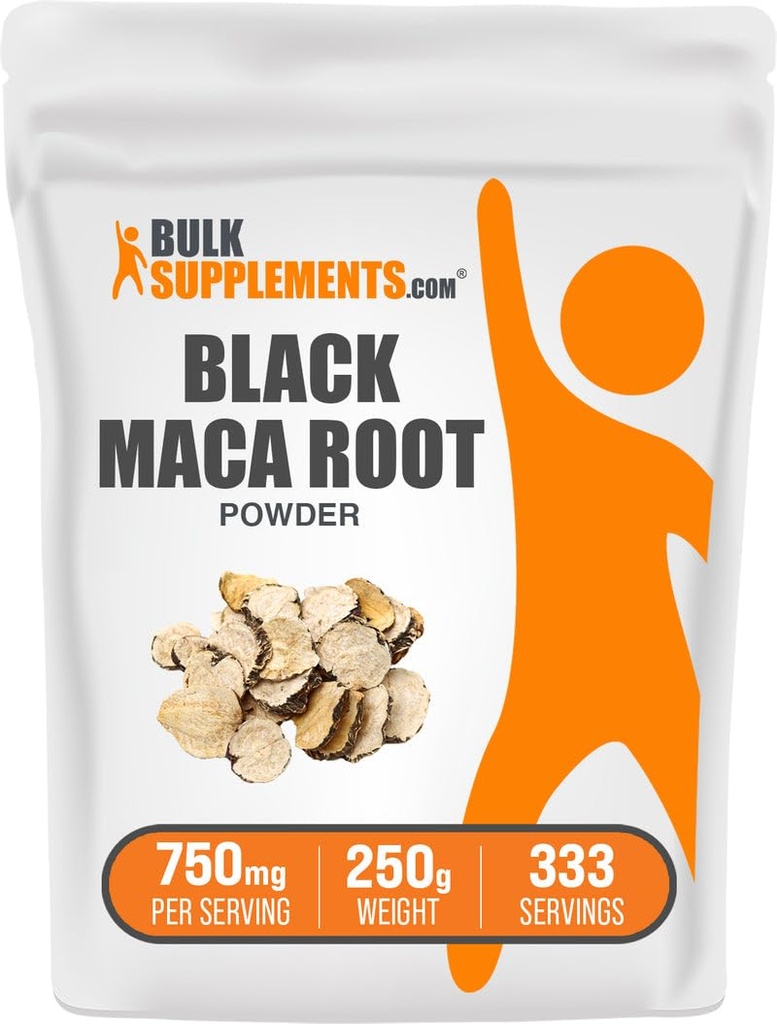 BulkSupplements.com Black Maca Powder - Black Maca Root Supplement, kruidensupplement voor mannen en vrouwen - Veganistisch, Glutenvrij, 750mg per portie, 250g (8.8 oz) (pakket van 1)