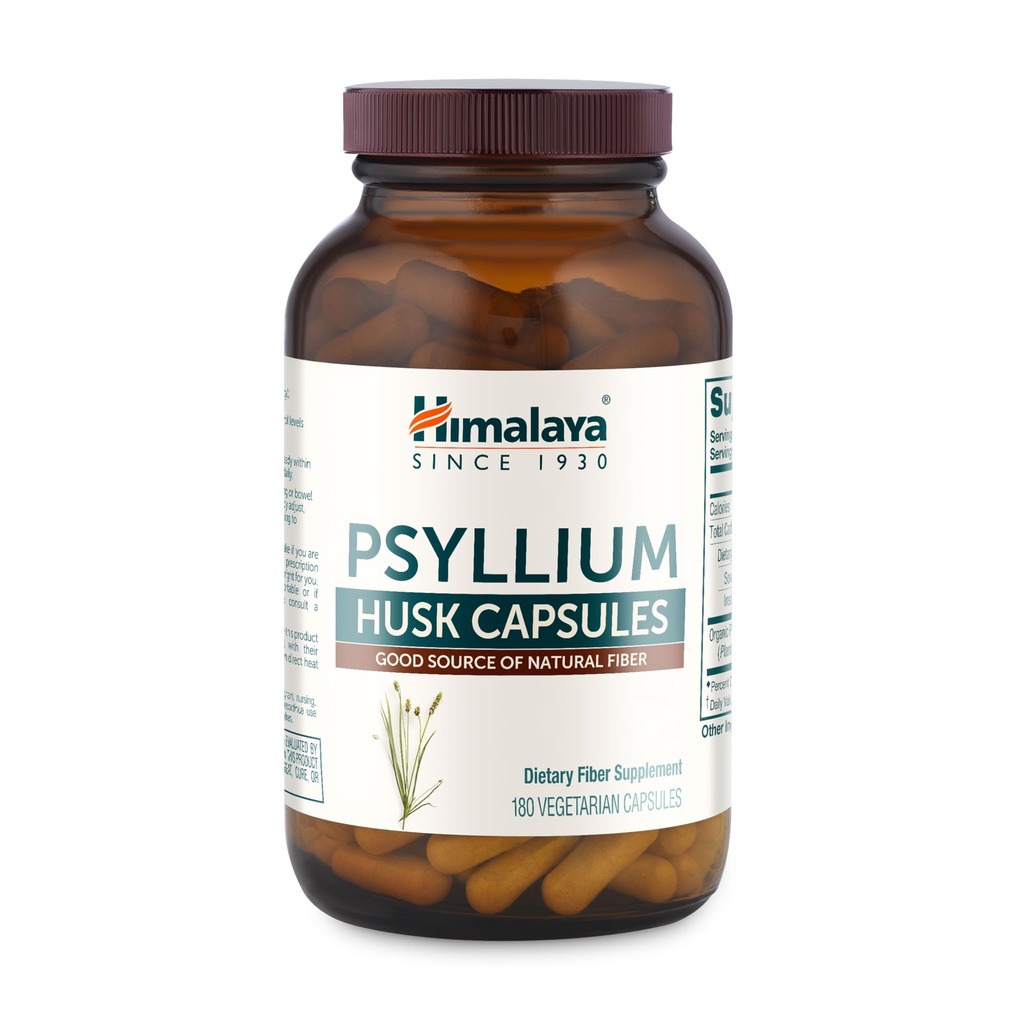 Himalaya Psyllium Husk Capsules - Daily Fiber Supplement voor ondersteuning van de spijsvertering gezondheid en de regelmaat - Vegan, Non-GMO, Suikervrij, Glutenvrij, 180 Capsules