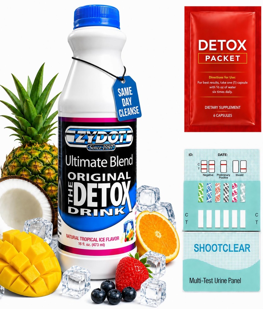 Zydot Detox Drink Same Day Kit with Herbal Pills and 6 Panel Test - Quickly Cleanse and Detox Body - 16 oz