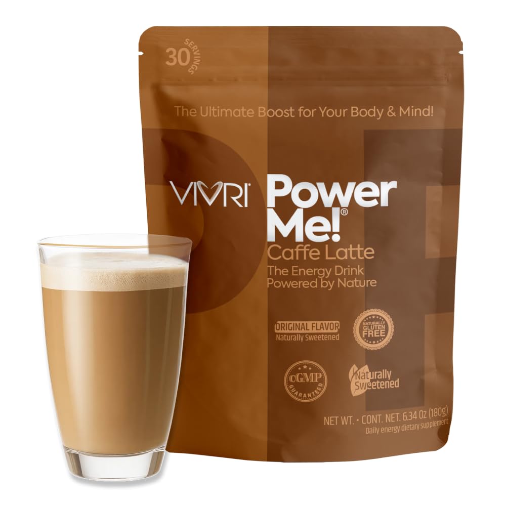 VIVRI PowerMe! Energy Boost Formula | Caffe Latte Flavor | Coffee Alternative | Made with Natural Green Tea, Guarana, Yerba Mate & B Complex | 30 Servings