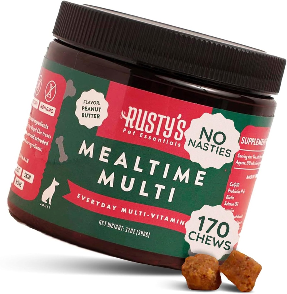 Premium Dog Multivitamin Supplement (170 Chews) - Mealtime Multi - with CoQ10 - Probiotics - Pumpkin - Immune Support - Promotes Better Joint Mobility - Healthy Skin & Coat - Made in The USA