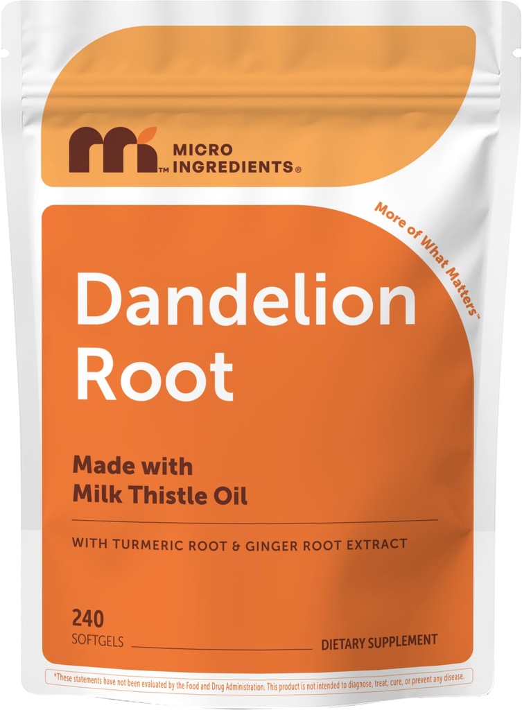 Micro Ingredients Dandelion Root Extract (Taraxacum officinale) 1,000mg Per Serving, 240 Softgels | 3-in-1 Herbal Blend with Turmeric & Ginger Extract | Made with Milk Thistle Oil | Non-GMO