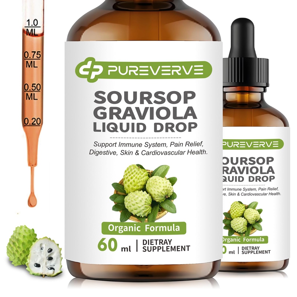 Soursop Graviola Liquid Drop for Cell Support & Regeneration, Immune System and Gut Health Support, Soursop Bitters Liquid, Herbal Goodness, Sugar/Gluten Free, Natural Flavor, 2 Fl Oz