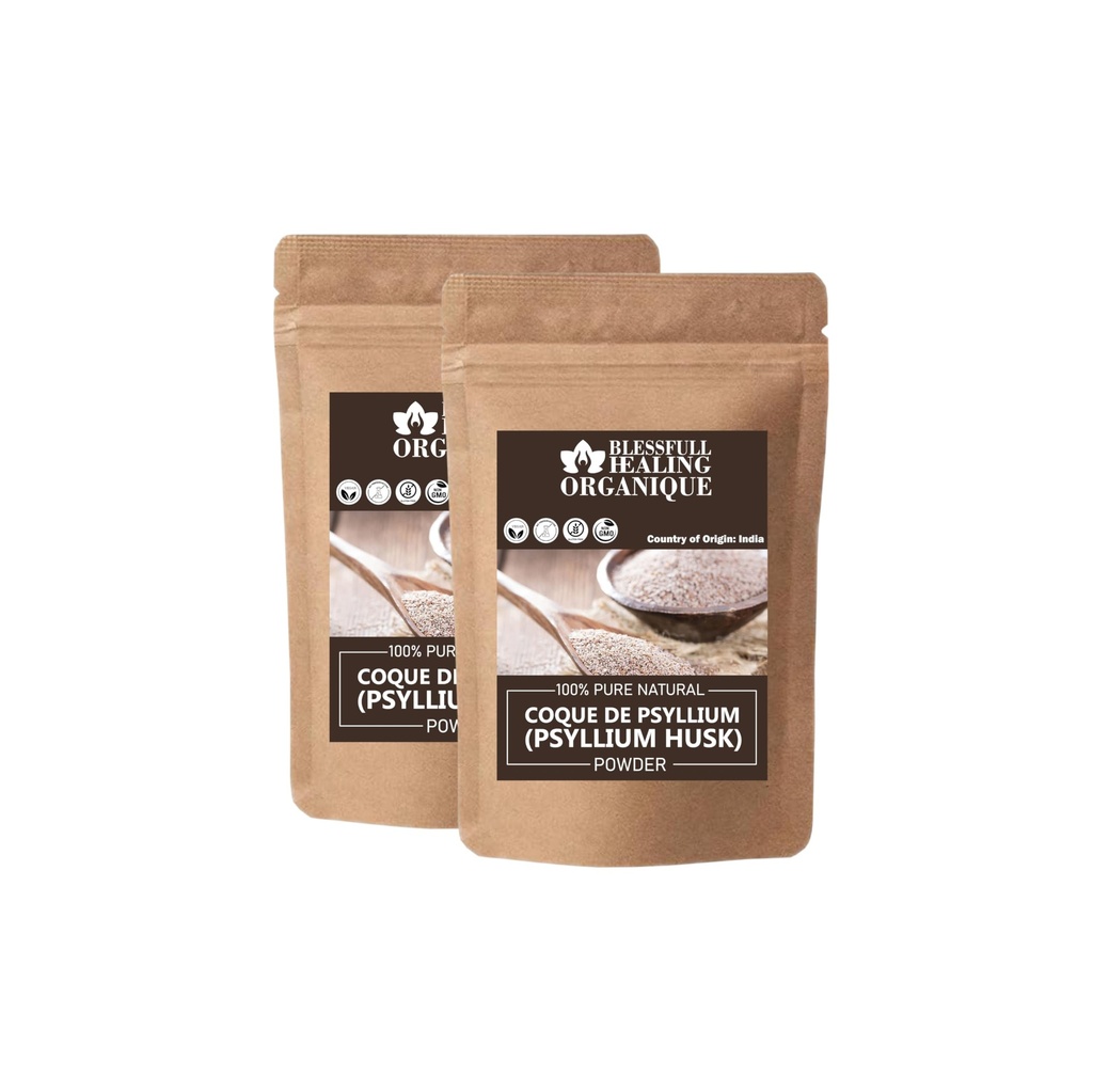 Blessfull Healing Organic Psyllium Husk Powder 100% Pure Natural 100 Gram (3.52 oz) Each (Pack of 2) = 200 Grams, Vegan