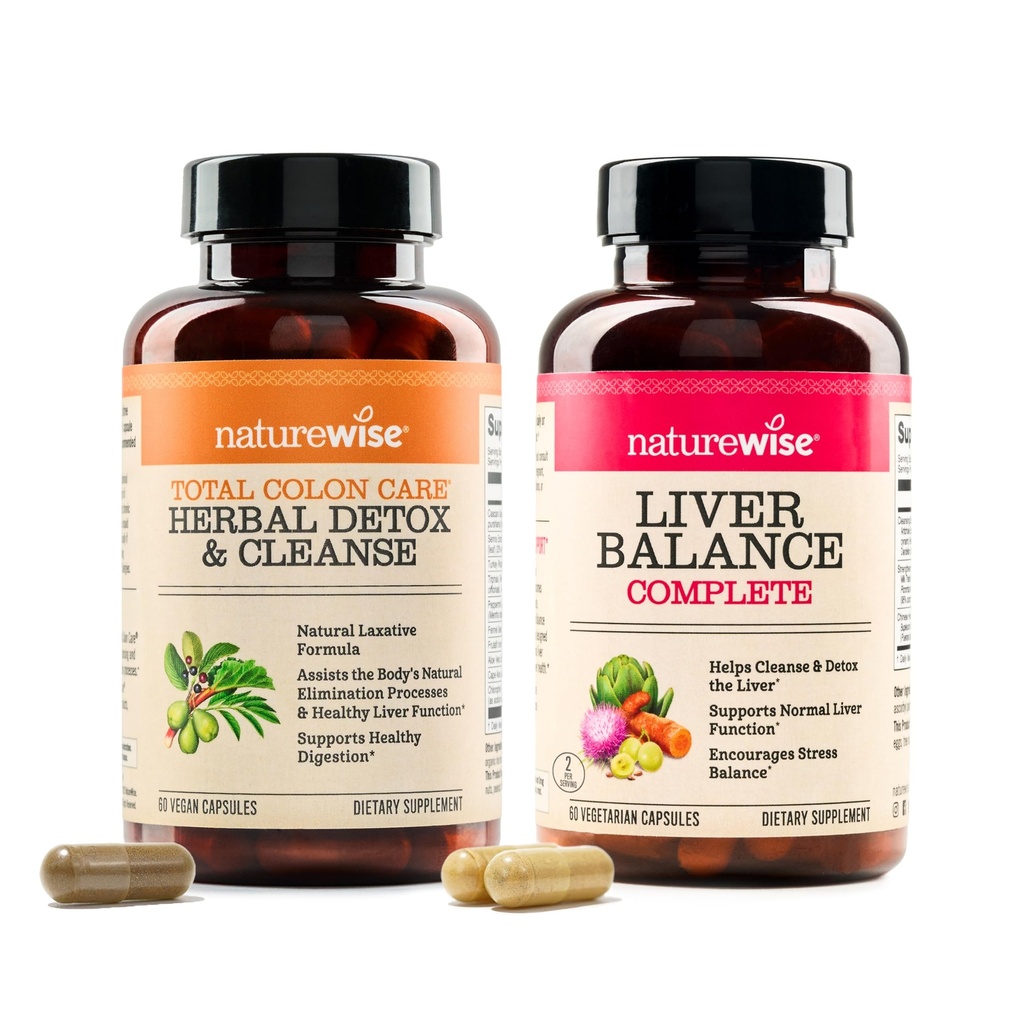 NatureWise [1] Total Colon Care Herbal Cleanse - Non-GMO - 60 Capsules[60-Day Supply] + [1] Liver Balance - Milk Thistle, Dandelion, Turmeric - 60 Capsules[30-Day Supply]