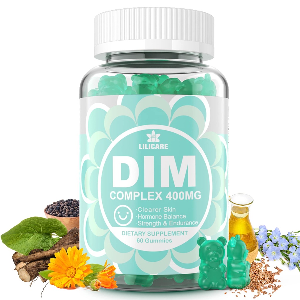 DIM Supplement Vrouwen 400 mg, Estrogeen Supplement voor vrouwen, Suikervrije DIM Gummies voor mannen & vrouwen w/ Biotine, Vlaszaadolie, Burdock, Calendula, BioPerine voor Hormone Balance, Menopauze & Prostate 60Cts