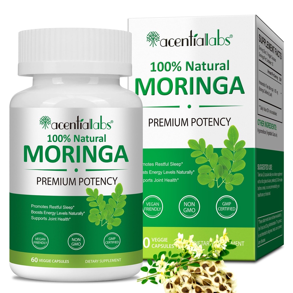 Moringa Capsules 800mg, Pure Moringa Powder Capsules Supports Energy, Joint & Immunity & Gut Health, Vegan Extract Non-GMO (60pcs)